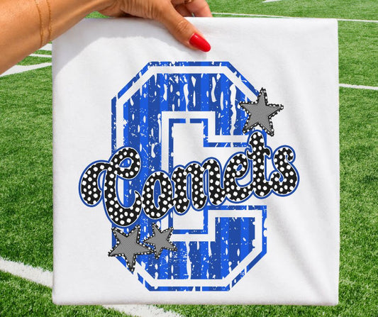 Comets - Royal Blue/Black(Varsity Stripes & Dots Mascot) - DTF