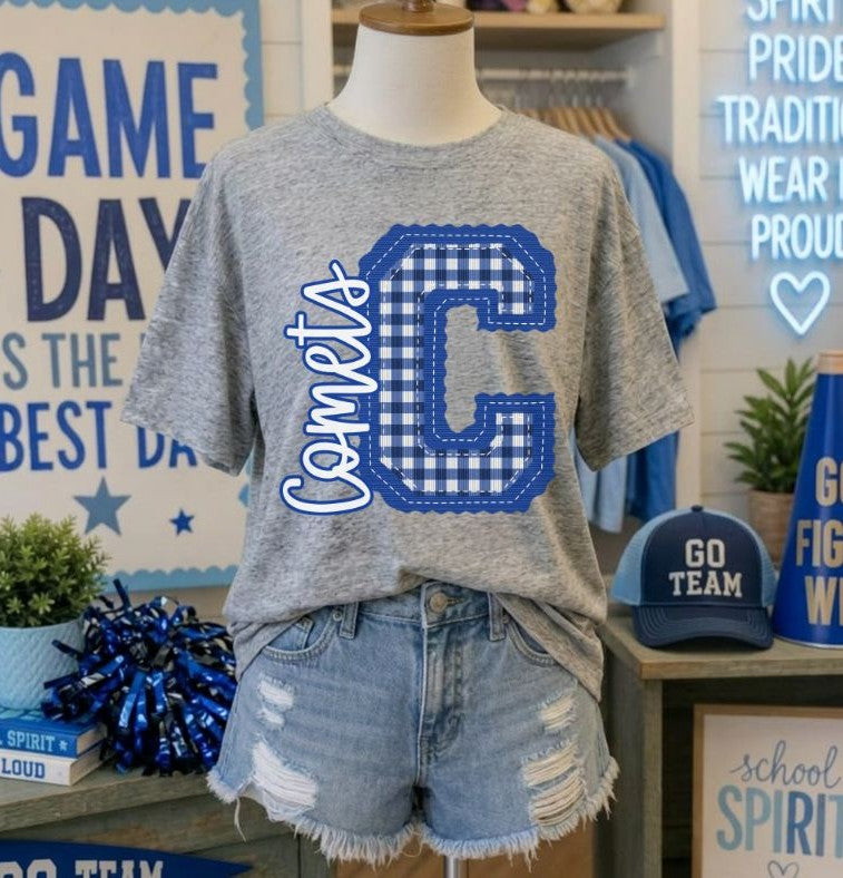 Comets - Royal Blue Letter C gingham (Letterman Stitch Mascot) - DTF