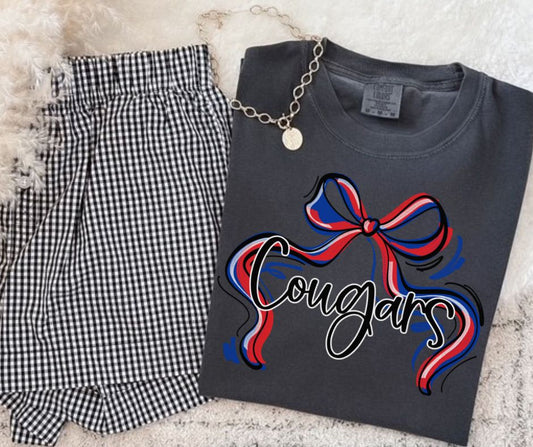 Cougars - Red/Royal Blue (Ribbon Sports Bow School Spirit) - DTF