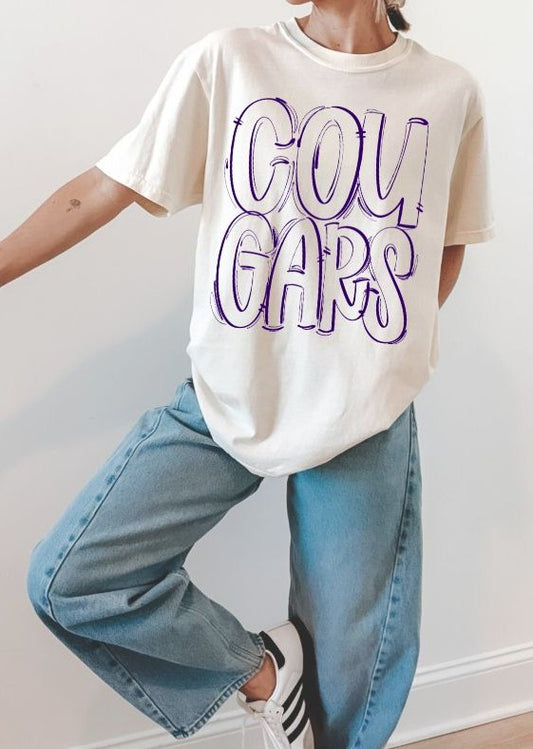 Cougars - Purple Outline (Spaced Out School Spirit) - DTF
