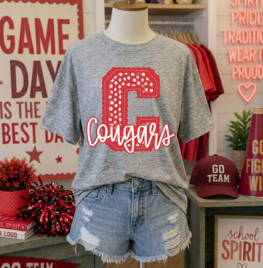 Cougars - Red Letter C dots (Letterman Stitch Mascot) - DTF