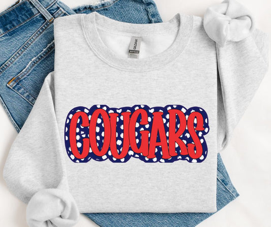 Cougars - Red/Royal Blue (Polka Dot Stack Mascots) - DTF