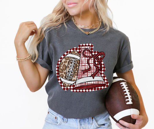 Megaphone & Football Leopard Check (Crimson) - DTF