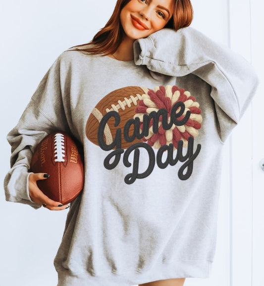 Game Day Football (Crimson - Faux Yarn) - DTF