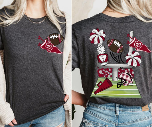 Football Pennant and Stadium - Crimson (2-in-1 (front pocket/back design) - DTF