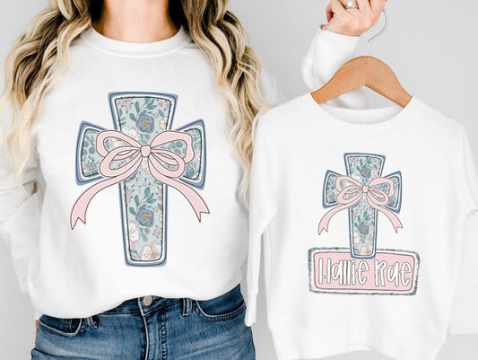 Cross Muted Floral with Bow - DTF