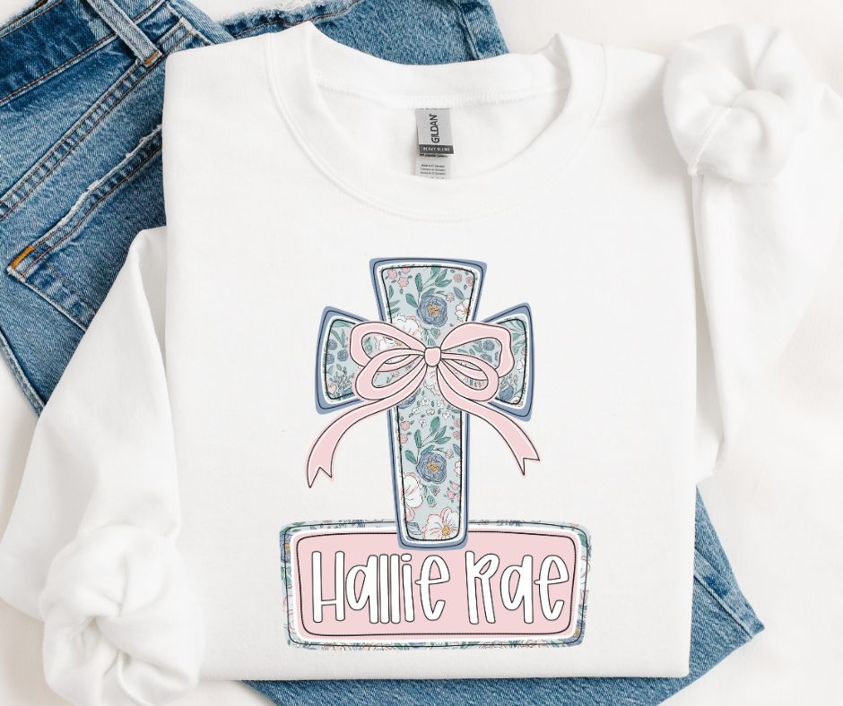 Cross Muted Floral with Bow - DTF
