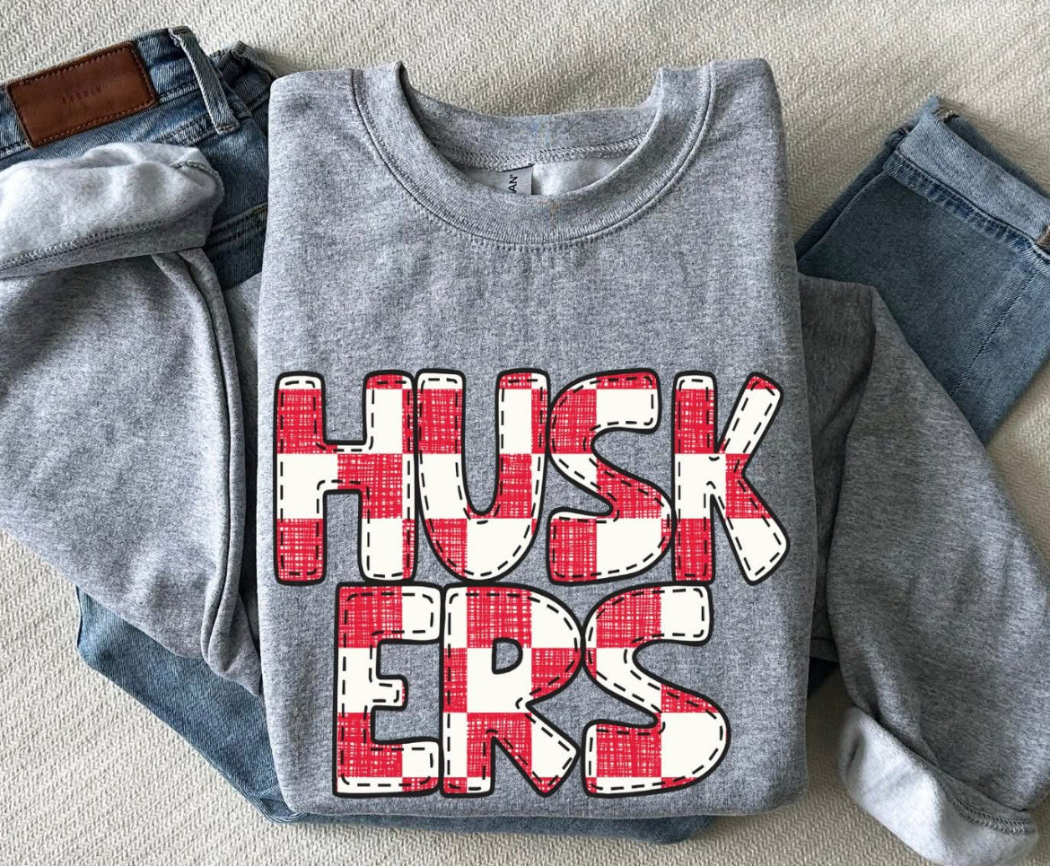 Huskers (Bubble Stitch Distressed Checker) - DTF