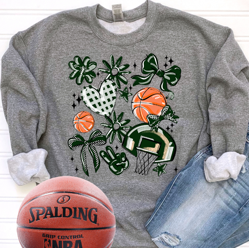 Play Ball Collage - Dark Green (Basketball) - DTF