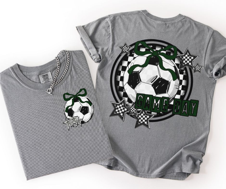 Game Day Soccer Coquette (Dark Green 2-in-1 front/back design)- DTF