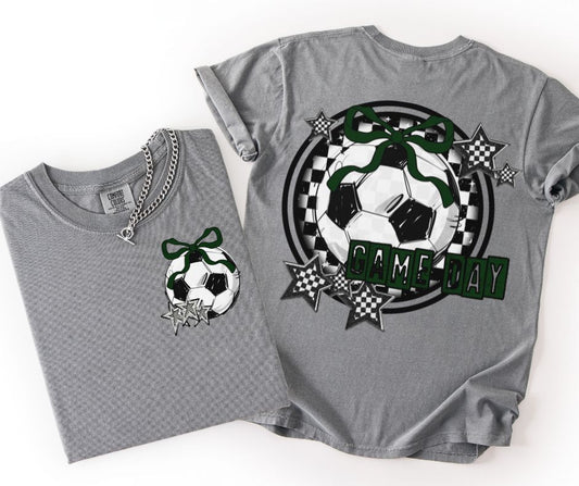 Game Day Soccer Coquette (Dark Green 2-in-1 front/back design)- DTF
