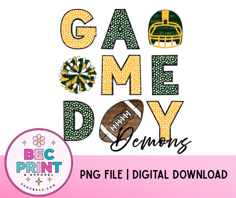 Demons - Dark Green/Yellow Gold (Game Day Football Collage) - Design PNG |  Digital Download | PNG file