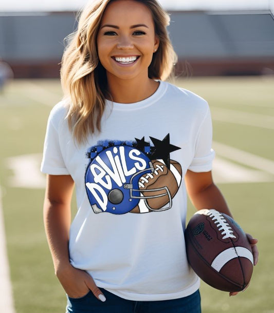 Devils - Royal Blue/White (Football Helmet Mascots) - DTF