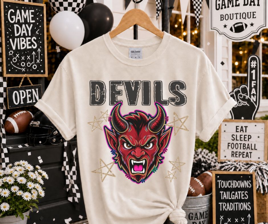 Devils - Red (Grunge Varsity Mascot) - DTF