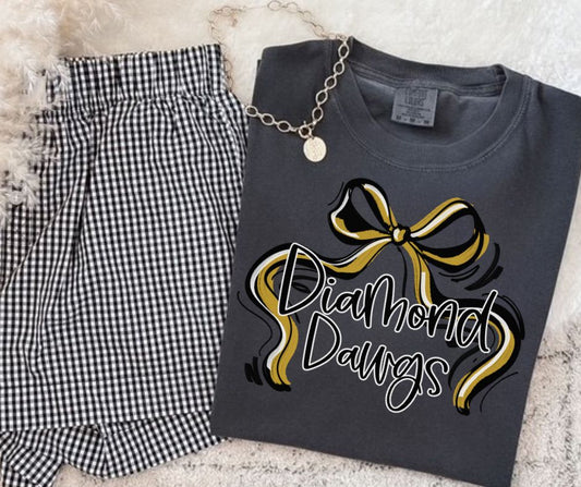 Diamond Dawgs - Vegas Gold/Black (Ribbon Sports Bow School Spirit) - DTF