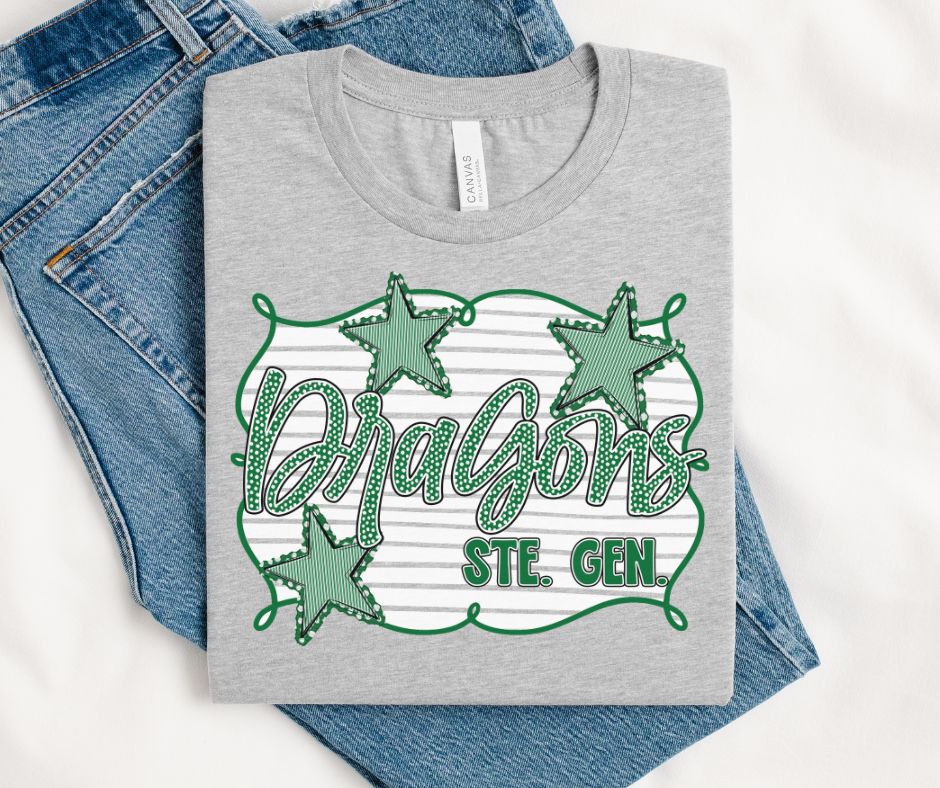 Dragons - Ste. Gen. Kelly Green/White (School Spirit Framed Mascot) - DTF