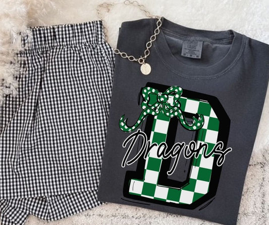 Dragons - Kelly Green (Checkered Coquette Mascot)  - DTF