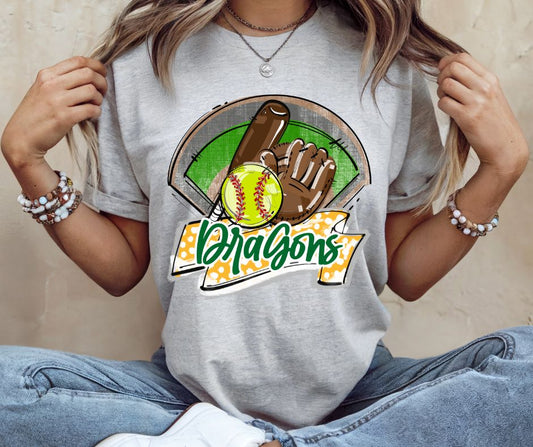 Dragons - Softball/Kelly Green/Yellow Gold (Ballfield Spirit) - DTF