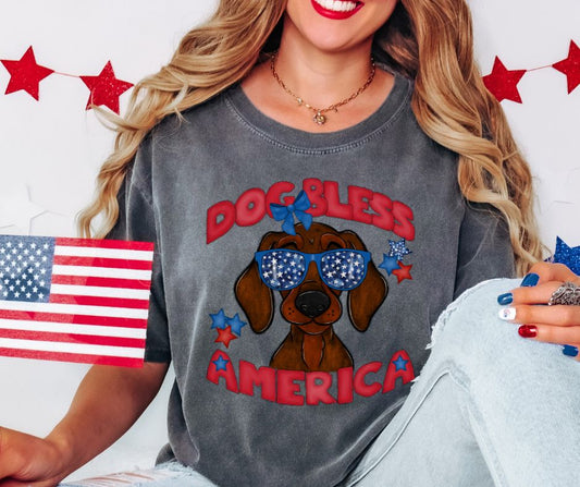 Dog Bless America (Dachshund - red) - DTF
