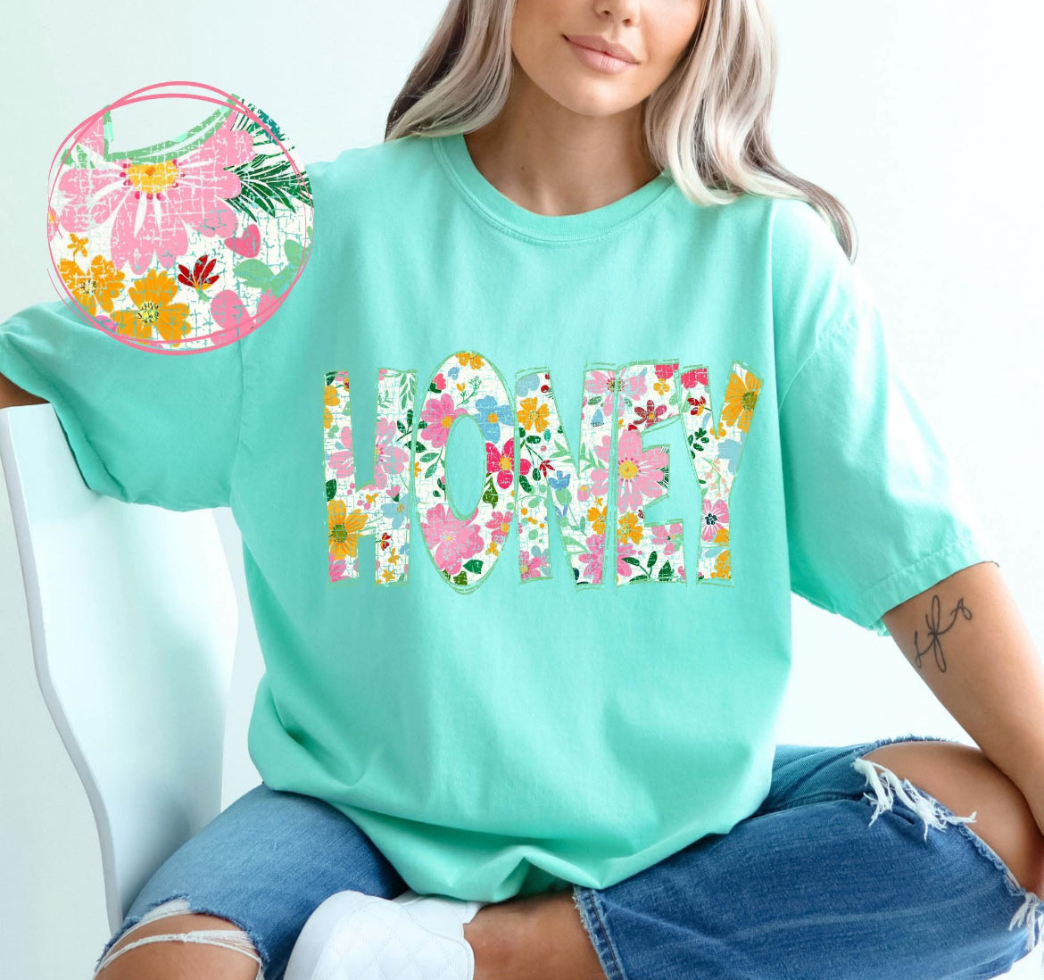 Honey (Floral Doodle Distressed) - DTF