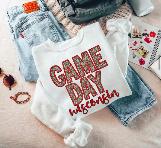 Game Day Leopard (Embroidery look) - Wisconsin - DTF