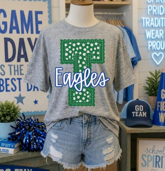 Eagles - Kelly Green/Royal Blue Letter T dots (Letterman Stitch Mascot) - DTF