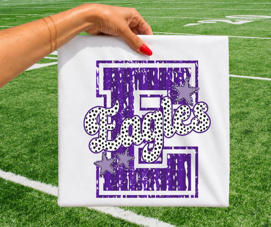 Eagles - Purple/White (Varsity Stripes & Dots Mascot) - DTF