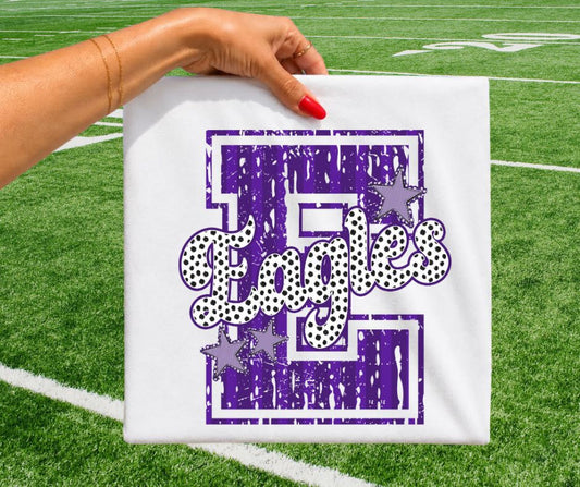 Eagles - Purple/White (Varsity Stripes & Dots Mascot) - DTF