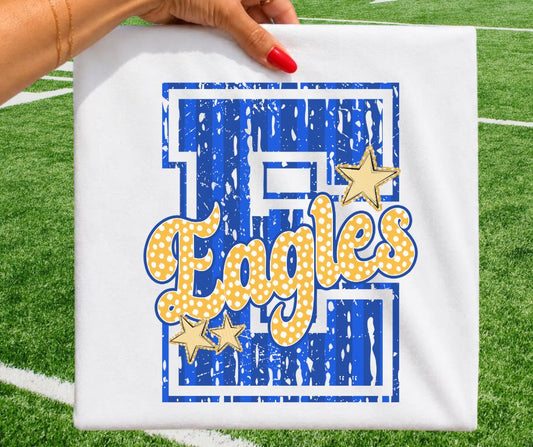Eagles - Royal Blue/Yellow Gold (Varsity Stripes & Dots Mascot) - DTF