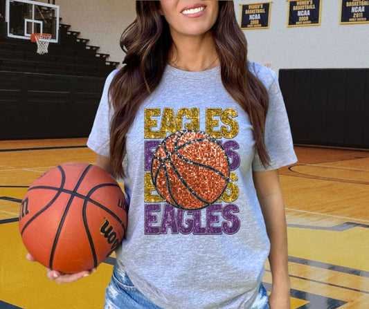 Eagles - Purple/Gold (Stacked Basketball Faux Sequins) - DTF