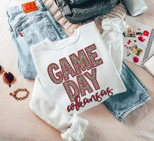 Game Day Leopard (Embroidery look) - Arkansas - DTF