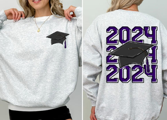 Senior/Graduation Class of 2024 - Purple (2-in-1 (front pocket/back design) - DTF