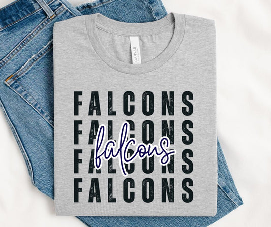 Falcons - Navy/Black (Stacked Distressed Mascots) - DTF