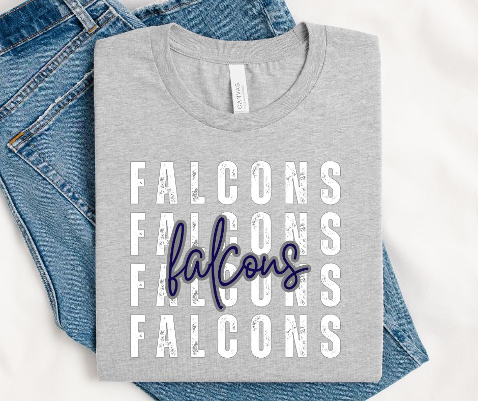 Falcons - Navy/White (Stacked Distressed Mascots) - DTF