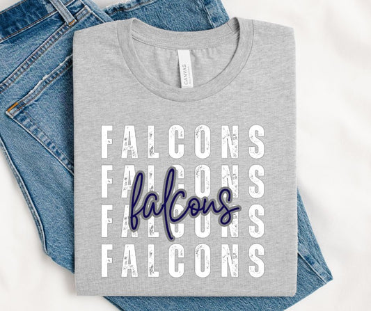 Falcons - Navy/White (Stacked Distressed Mascots) - DTF