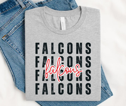 Falcons - Red/Black (Stacked Distressed Mascots) - DTF