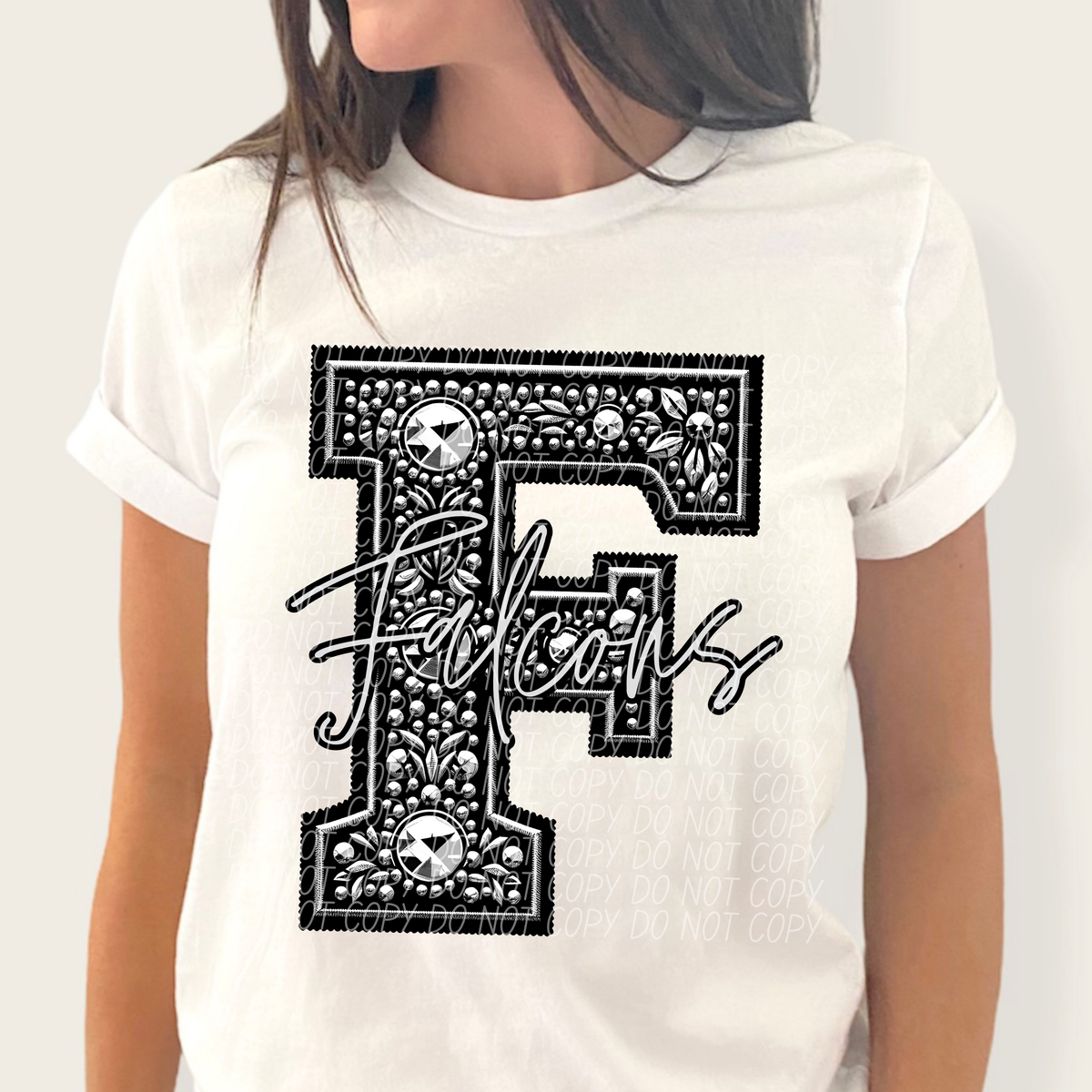 Falcons Letter Falcons (Faux Rhinestone LETTER Mascots) - DTF – BEC Print & Apparel