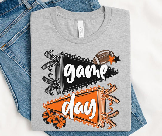 Game Day Sports Pennant  - Football/Cheer (Prepster Black/Orange) - DTF