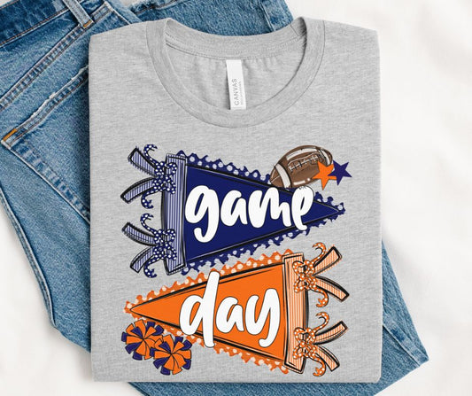 Game Day Sports Pennant  - Football/Cheer (Prepster Navy/Orange) - DTF