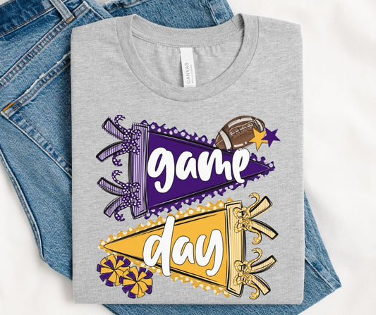 Game Day Sports Pennant  - Football/Cheer (Prepster Purple/Yellow Gold) - DTF