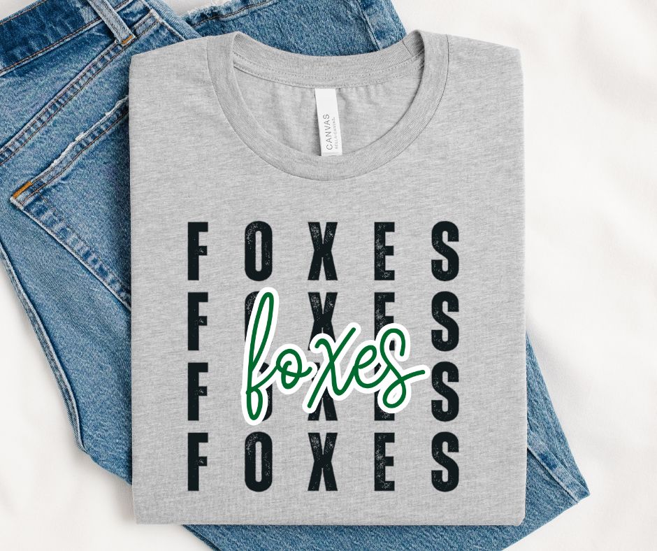 Foxes - Kelly Green/Black (Stacked Distressed Mascots) - DTF