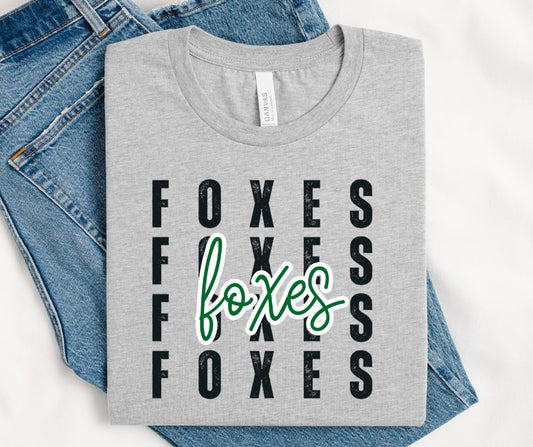 Foxes - Kelly Green/Black (Stacked Distressed Mascots) - DTF