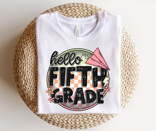 Fifth Grade (checkerboard circle - pink) - DTF