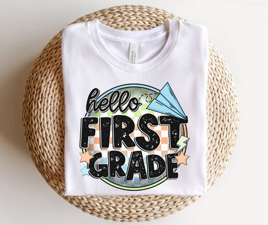 First Grade (checkerboard circle - blue) - DTF