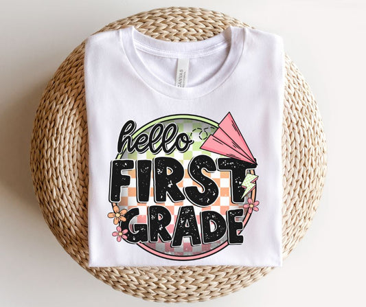 First Grade (checkerboard circle - pink) - DTF