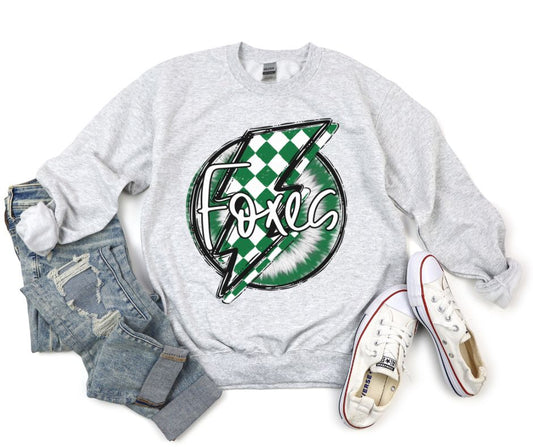 Foxes (Kelly Green/white check - Doodle bolt/Tie dye) - DTF