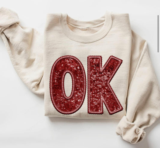OK - Oklahoma (Deep Red - Sequins/Embroidery look) - DTF