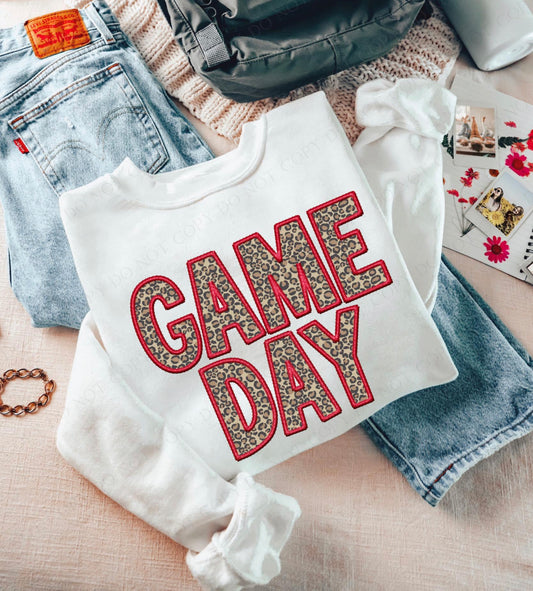 Game Day Leopard (Embroidery look) - red - DTF