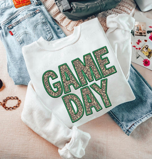 Game Day Leopard (Embroidery look) - green - DTF
