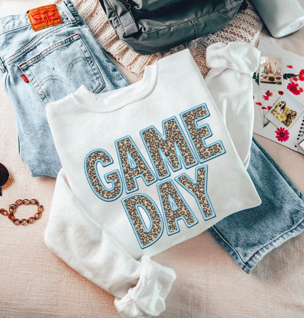 Game Day Leopard (Embroidery look) - light blue - DTF